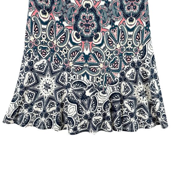 Eliza J Dress Size 8 Multicolor Paisley Print Stretch Knit Fit Flare 3/4 Sleeve - Picture 6 of 12